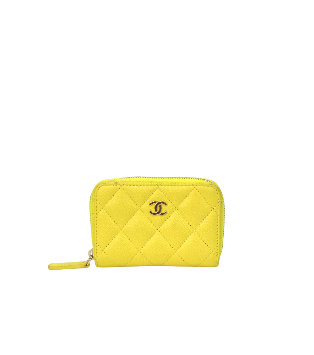 ITMFW28MKRDC Chanel Yellow Caviar Zip Card Holder Wallet