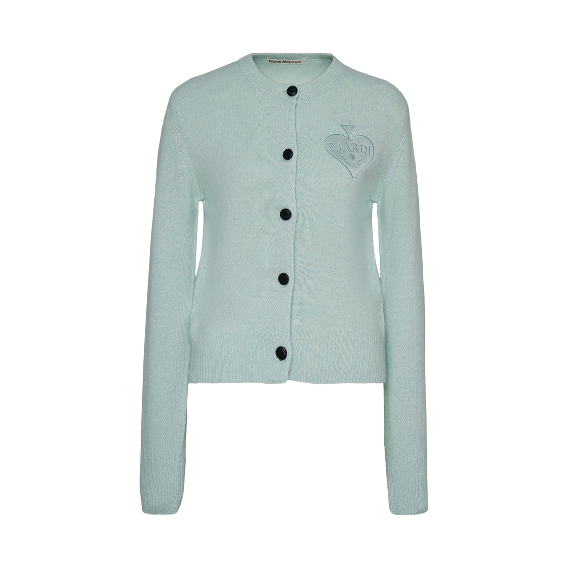 (W) 마르디 메크르디 라운드 넥 라쿤 블렌디드 가디건 베이비 블루((W) Mardi Mercredi Round Neck Raccoon Blended Cardigan Baby Blue)