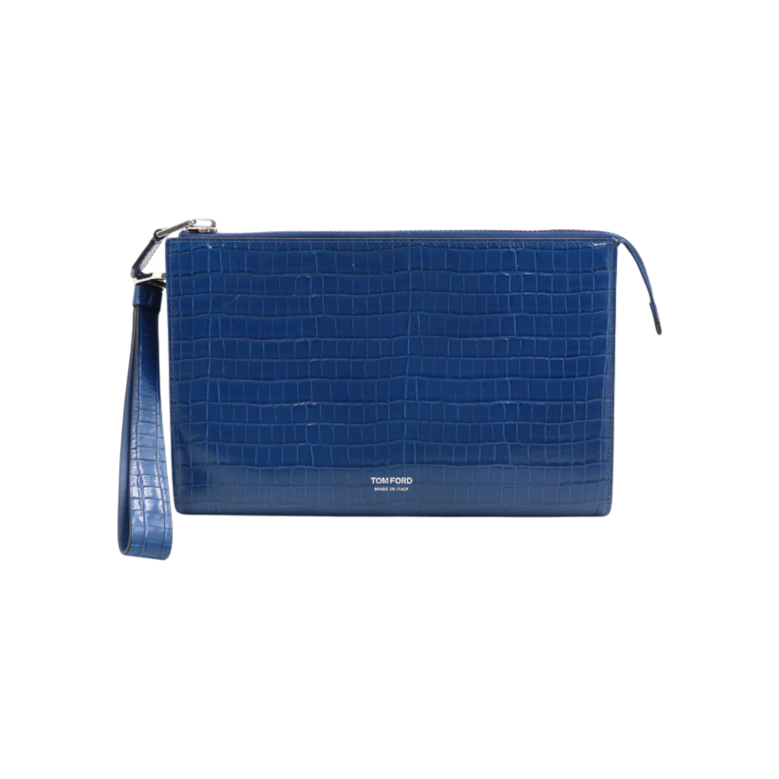 ITIK4KKMIBW4 Tom Ford Blue Crocodile Pattern Logo Men's Strap Clutch Bag