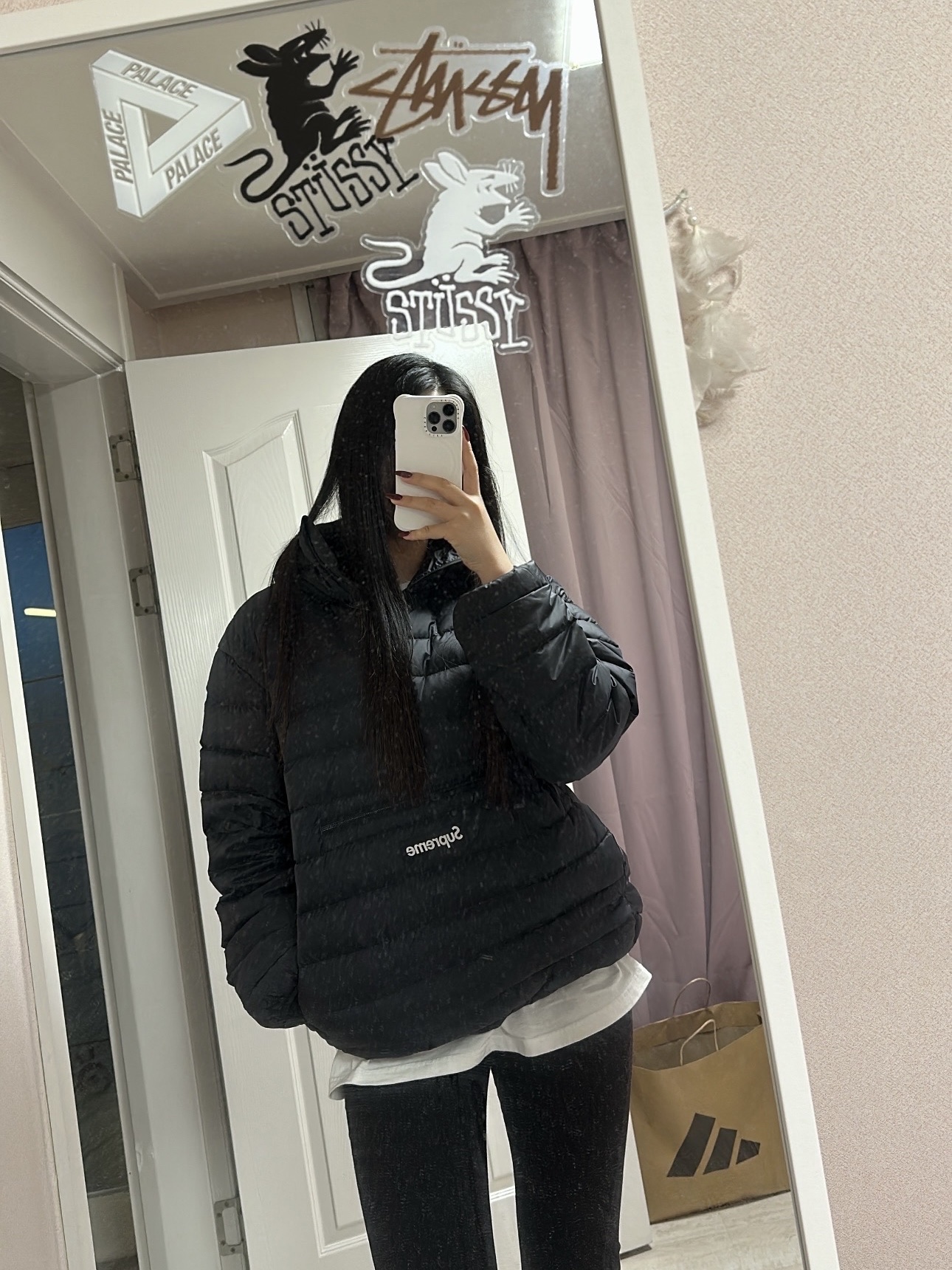 Supreme Micro Down Half Zip Hooded Pullover Black - 25FW 착용 스타일