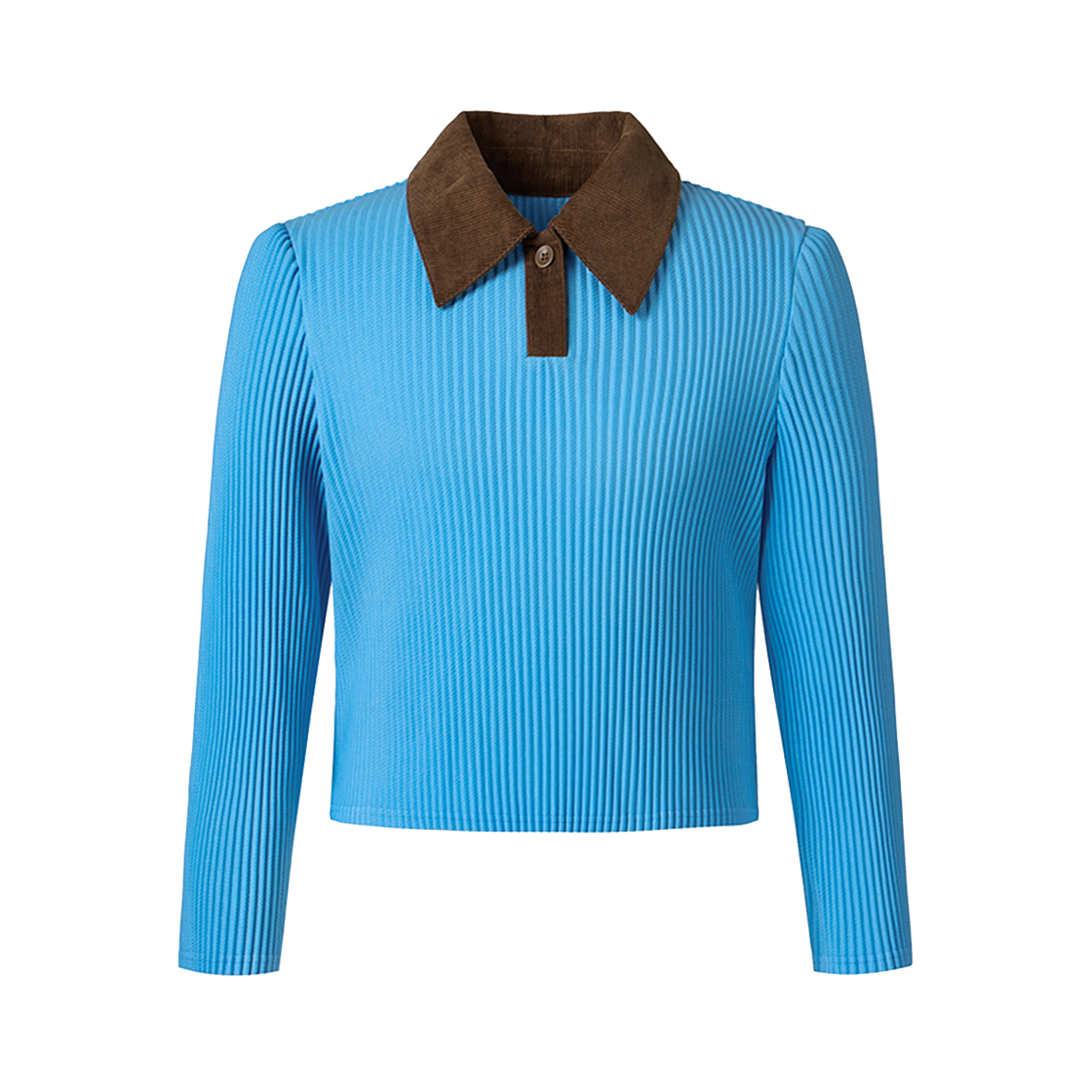 WTS6DBL Monplisse Women Coduroy Collar Pleats Crop T-shirts Blue