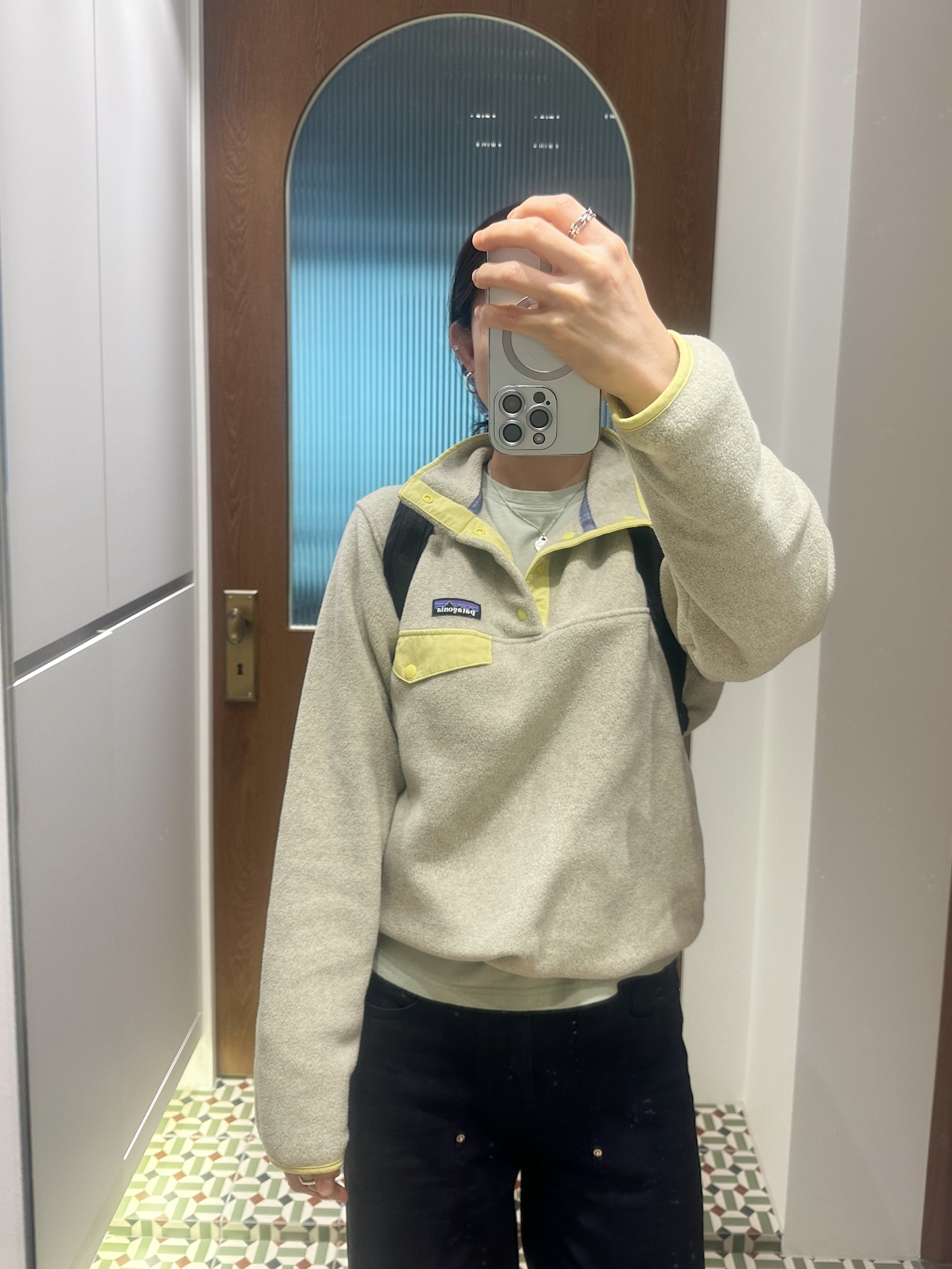 Salomon XT-6 Aegean Blue Tortoise Shell, (W) Patagonia Lightweight Synchilla Snap-T Fleece Pullover Oatmeal Heather W Nearly Green 착용 스타일 - 2