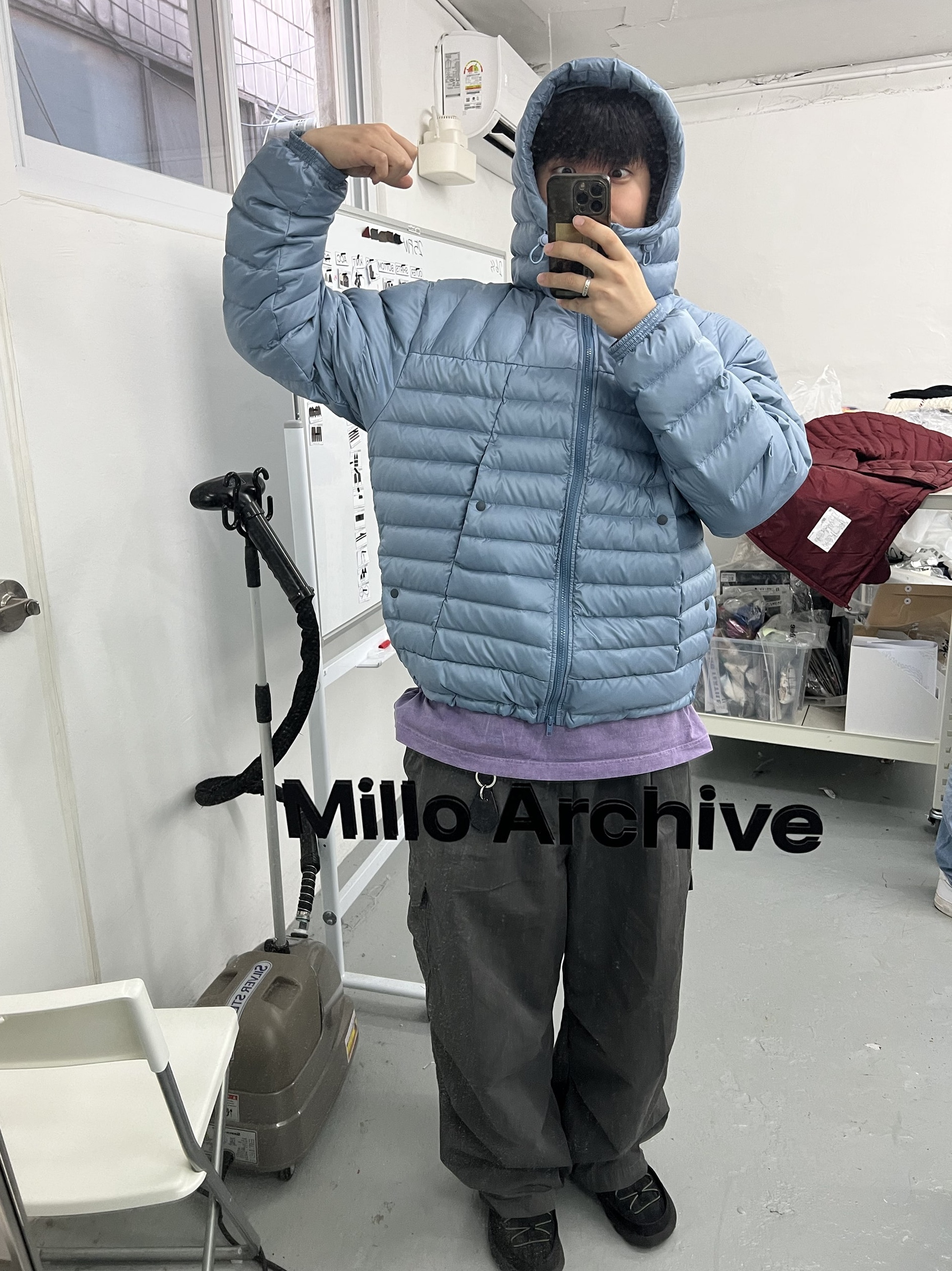 Millo Archive Light Soline Padding Sky Blue 착용 스타일 - 2
