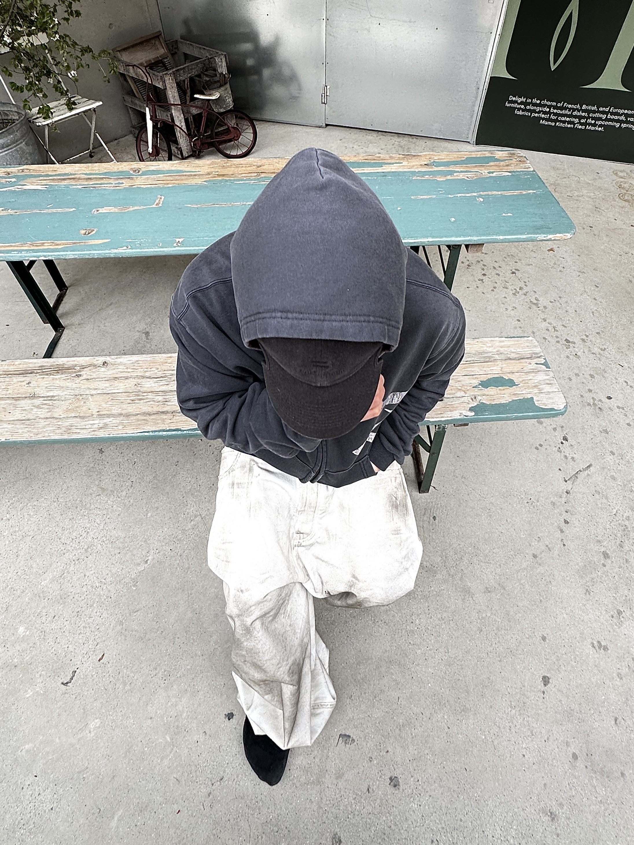 qualisartifexpereo Soviet VTG Hoodie Zip Up, qAp Dirty Baggy Pants Cream 착용 스타일 - 3