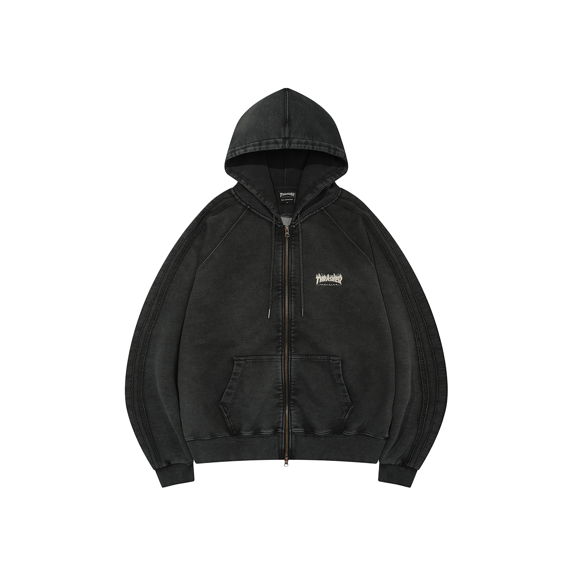 트레셔 플레임 워시드 트랙 후드집업 블랙(THRASHER Flame Washed Track Hooded Zip-Up Black)