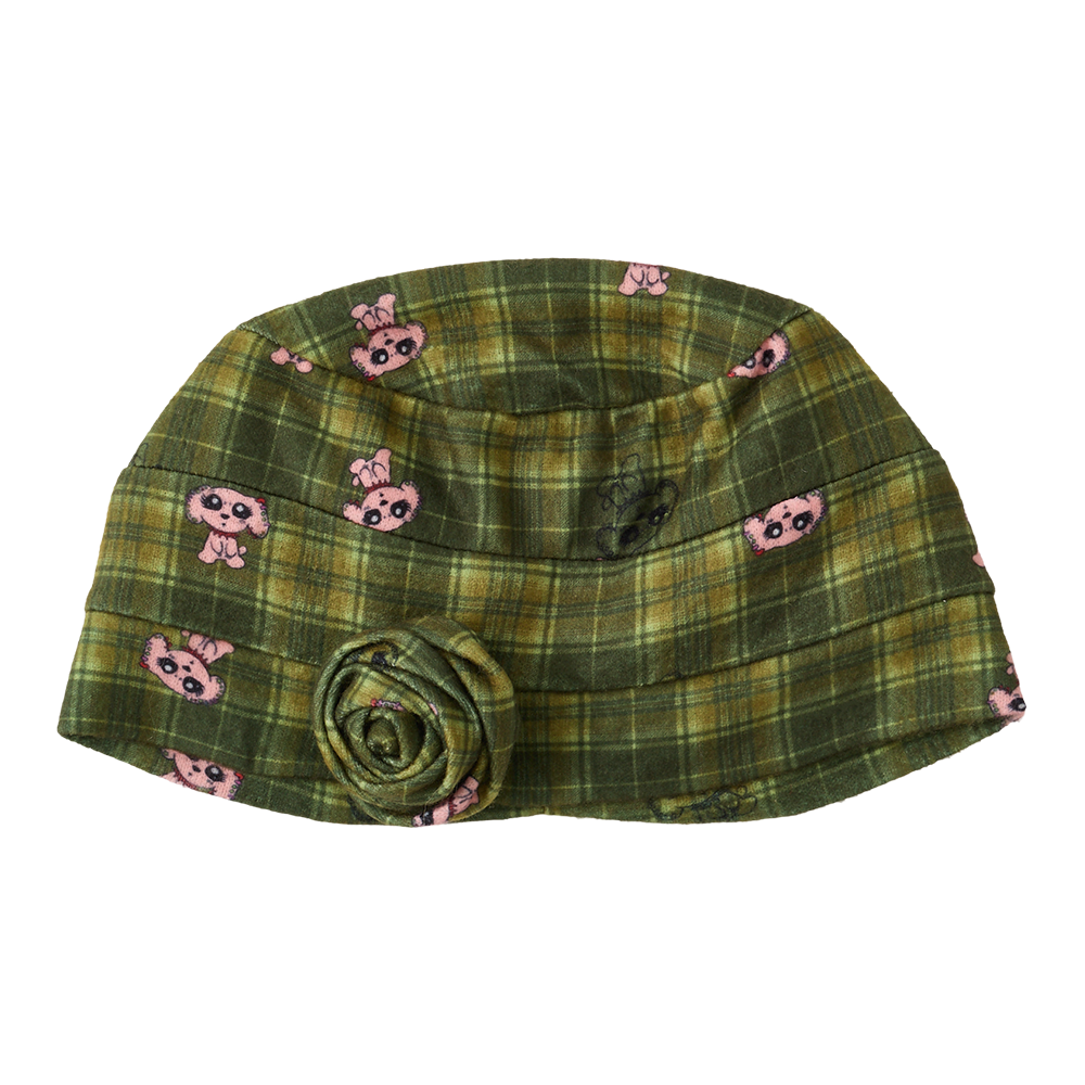 유쓰배쓰 코사지 체크트 비니_올리브(YOUTHBATH Corsage Checked Beanie_Olive)