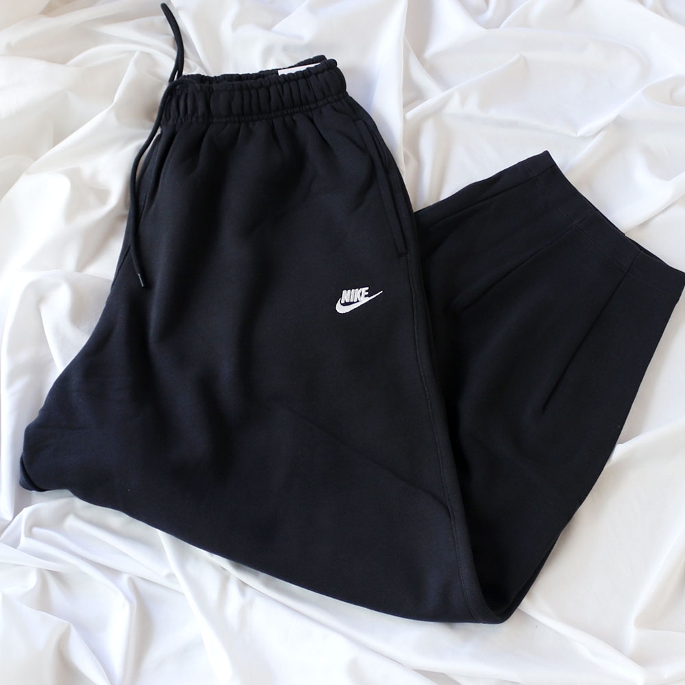 Nike Club Fleece Oversized French Terry Pants Black White - Asia 착용 스타일 - 1