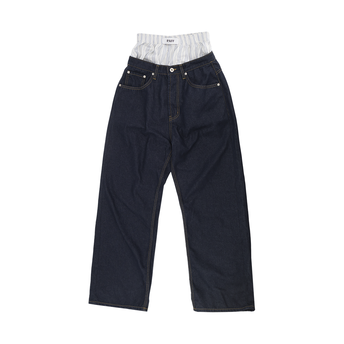선데이오프클럽 레이어드 라프 웨이스트밴드 데님 인디고(Sundayoffclub Layered R*AFF Waistband Denim Indigo)