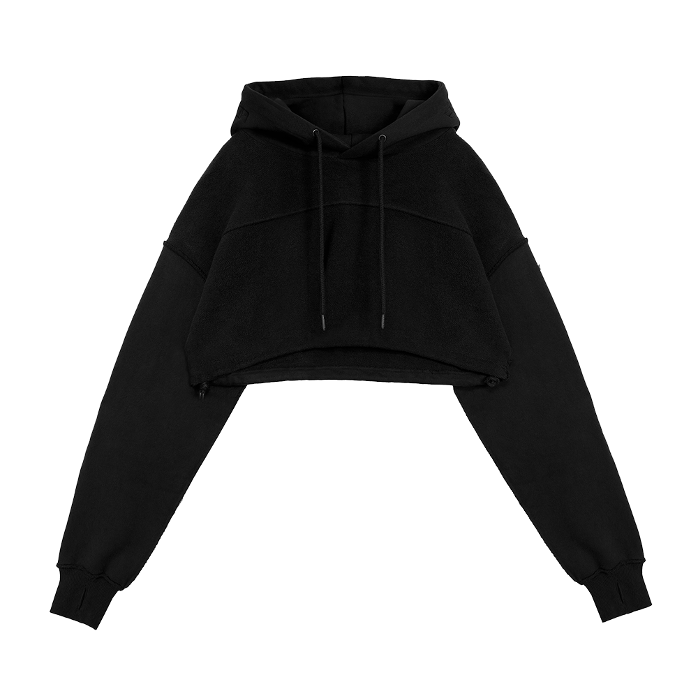 에러앤와이씨 리버서블 오버핏 크롭 후디 블랙(ERROR NYC Reversible Overfit Cropped Hoodie Black)