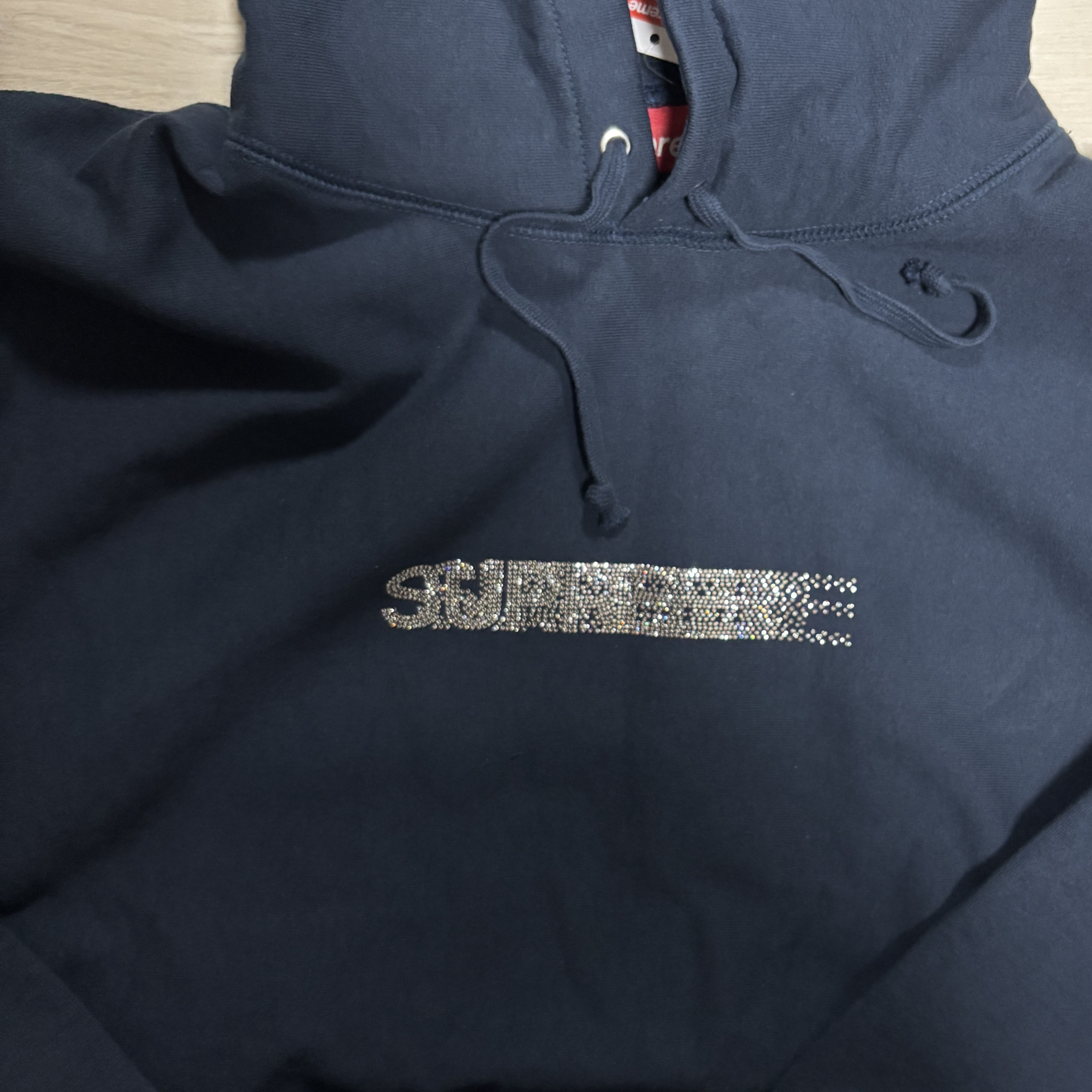 Supreme Swarovski Motion Logo Hooded Sweatshirt Navy - 25FW 착용 스타일 - 1