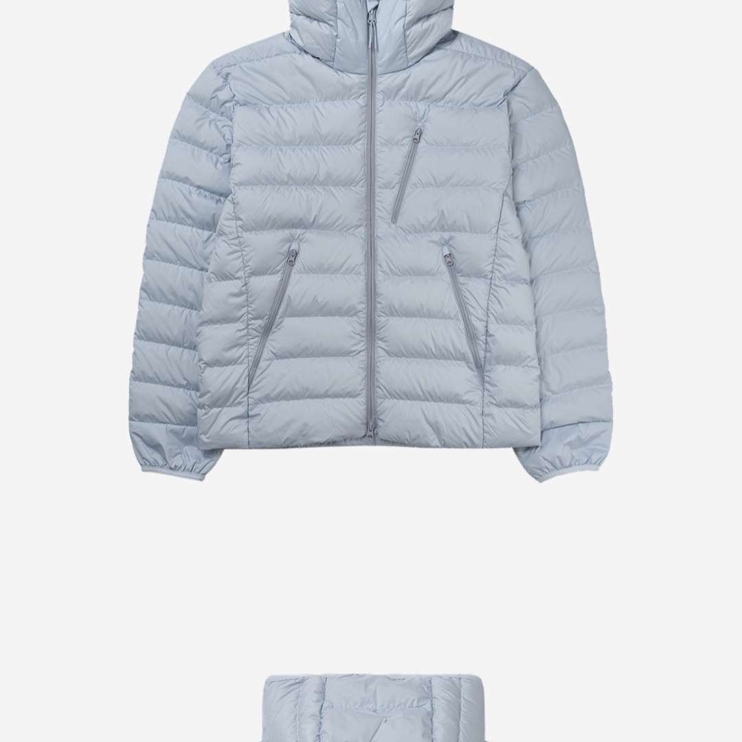 Musinsa Standard City Leisure Hooded Light Down Jacket Cloudy Blue 착용 스타일 - 1