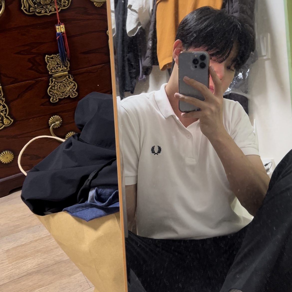 Fred Perry M6000 Plain Fred Perry Shirt White 착용 스타일