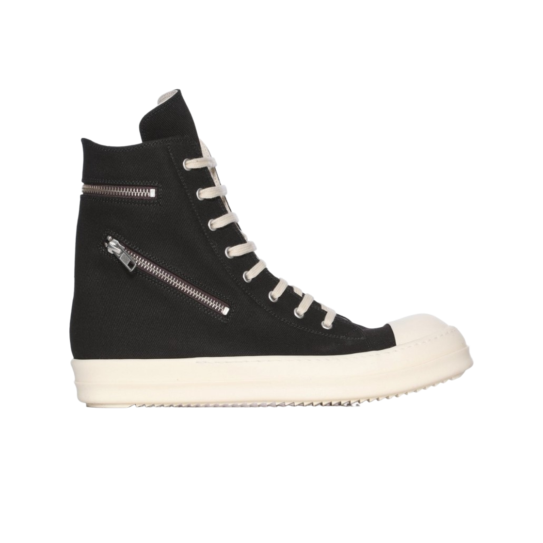 DU02E7808DO-911 Rick Owens Drkshdw Concordians Cargo Sneakers in 13 oz. Overdyed Denim Black Milk