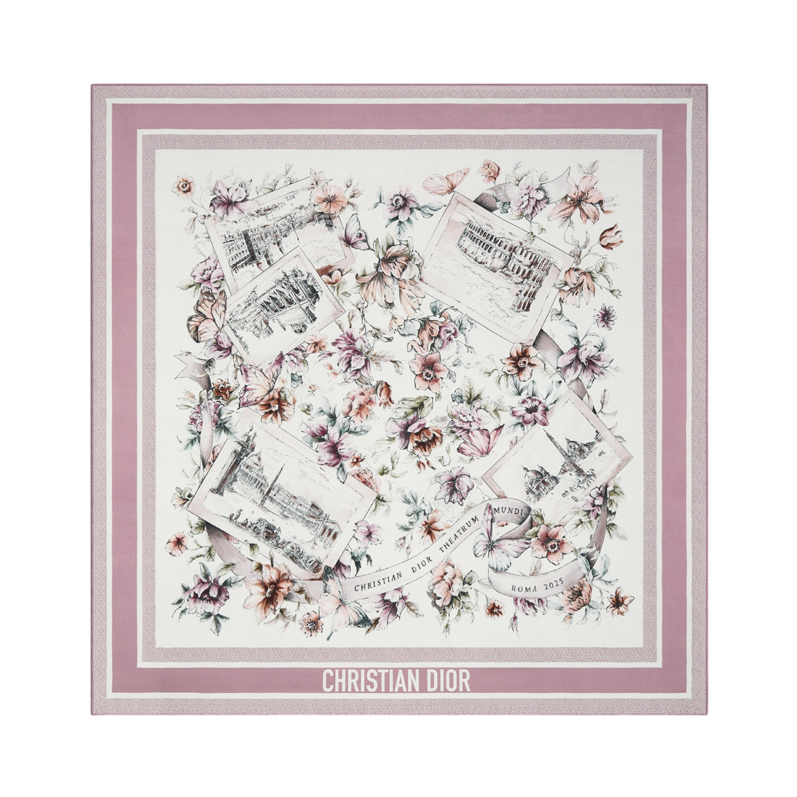 61SVR090I648-C469 (W) Dior Souvenir De Rome 90 Square Scarf And Silk Twill White Violet