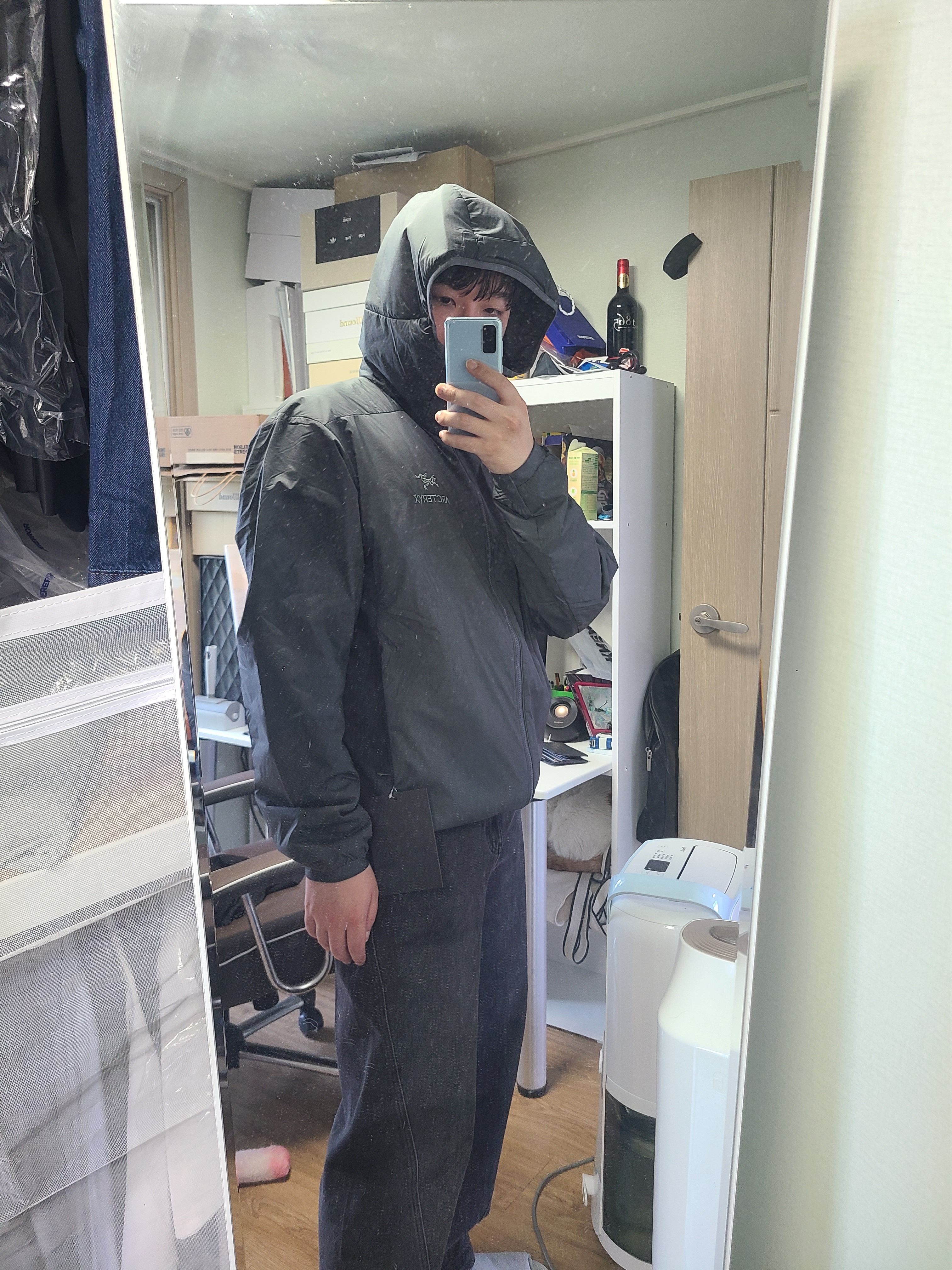 Arc'teryx Atom LT Hoody Glitch, Asics Gel-Kayano 14 Birch Dark Pewter 착용 스타일 - 2
