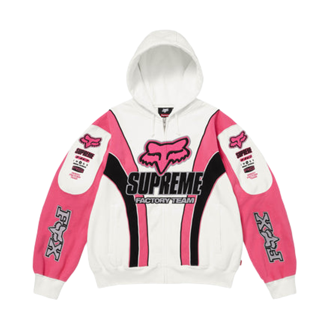 슈프림 x 폭스 레이싱 집업 후드 스웨트셔츠 화이트 - 25FW