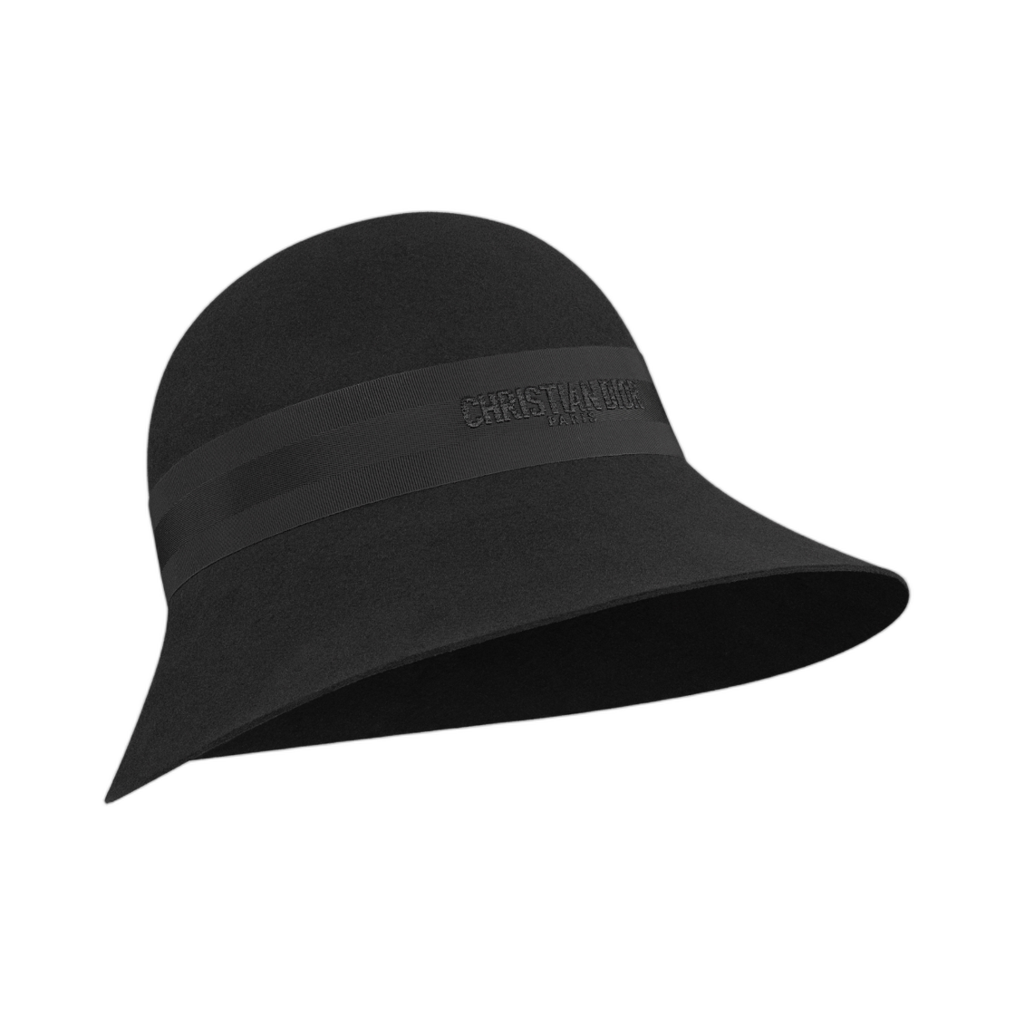 (W) 디올 D-웨이브 와이드 브림 클로슈 래빗 펠트 블랙((W) Dior D-Wave Wide-Brim Cloche Rabbit Felt Black) - 2
