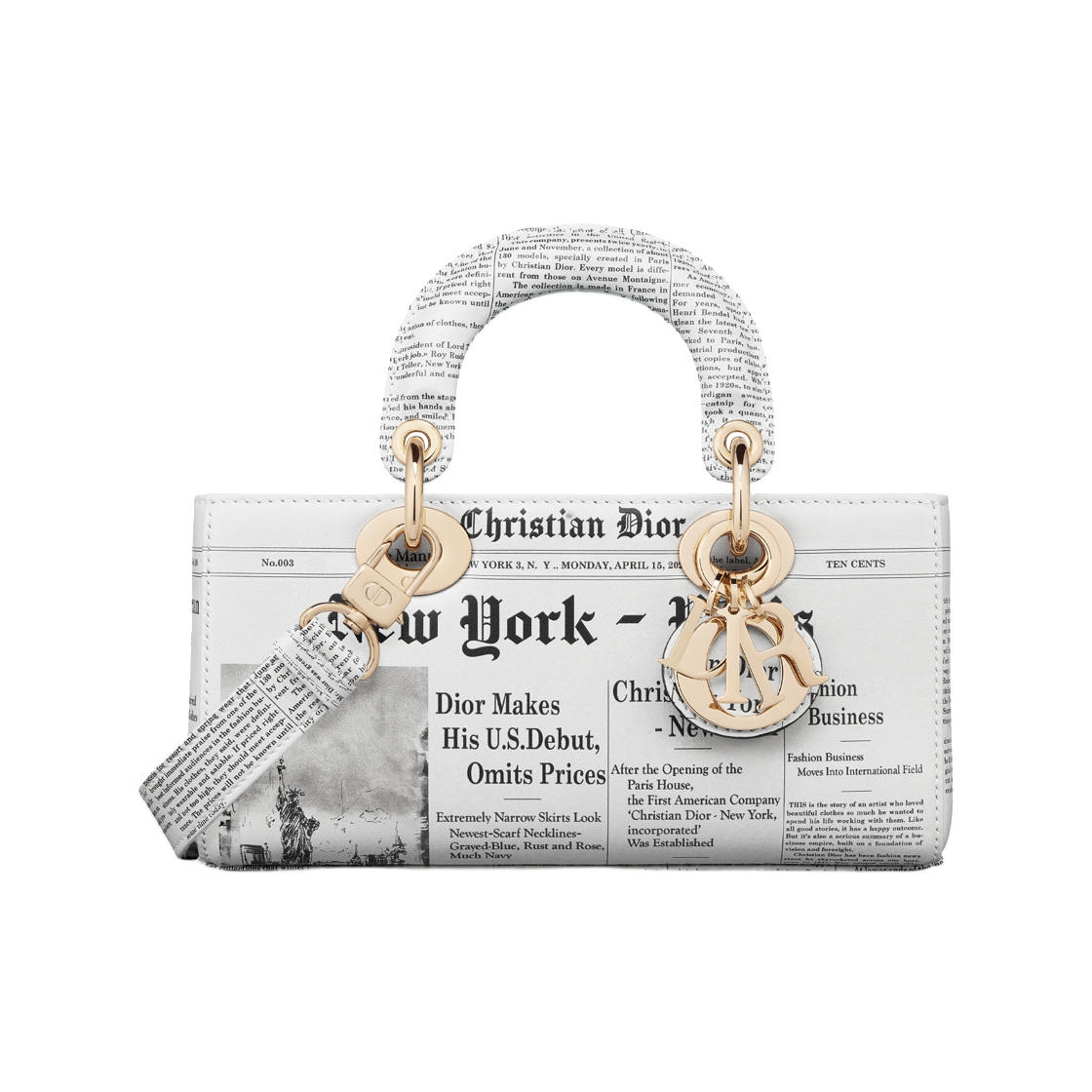 M0613OZBW-M933 Dior Lady D-Joy Small Bag And Newspaper Print Calfskin White Black