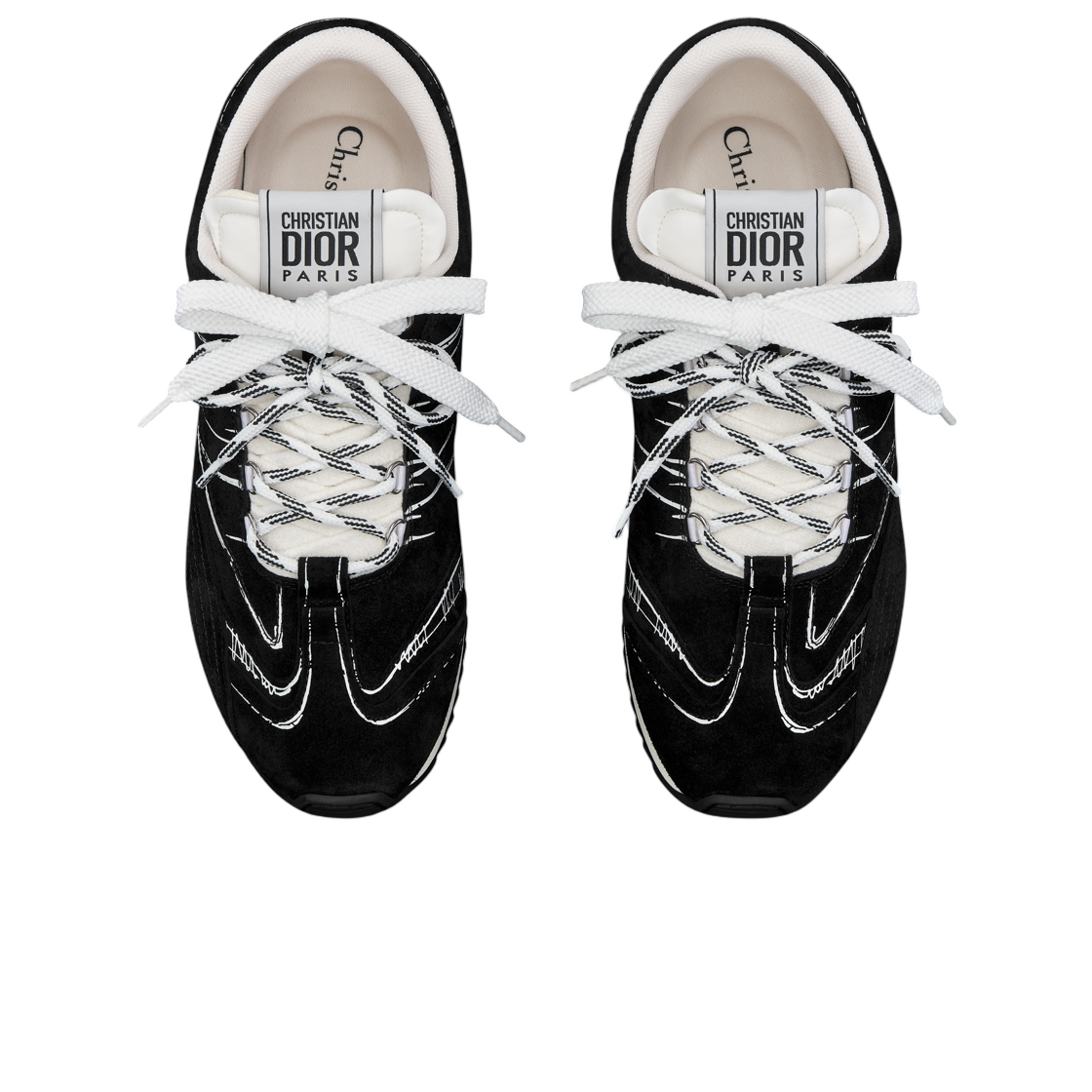 (W) 디올 D-스케치 스니커즈 스웨이드 카프스킨 블랙((W) Dior D-Sketch Sneakers Suede Calfskin Black) - 2