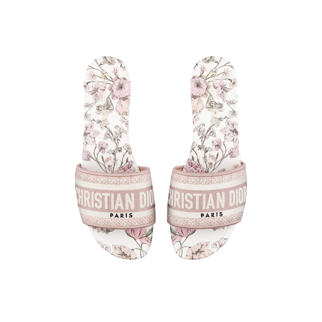 (W) 디올 디웨이 슬라이드 자수 코튼 앤 로즈 드 방 밀레피오리 모티프 로즈 드 방((W) Dior Dway Slide Embroidered Cotton And Rose Des Vents Millefiori Motif Rose Des Vents) - 2