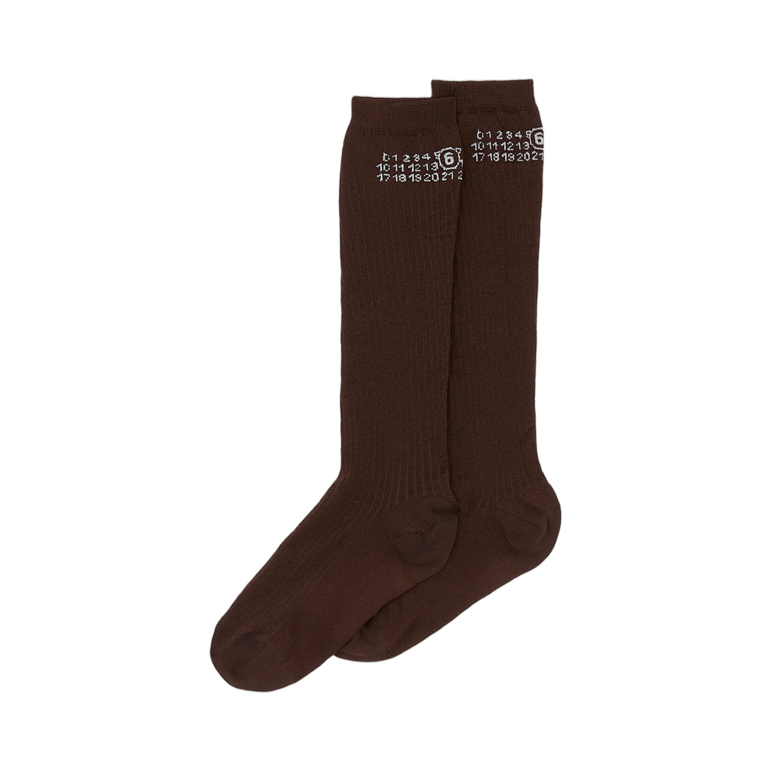 S62TL0045M13204144 MM6 Maison Margiela Numeric Ribbed Socks Coffee Brown