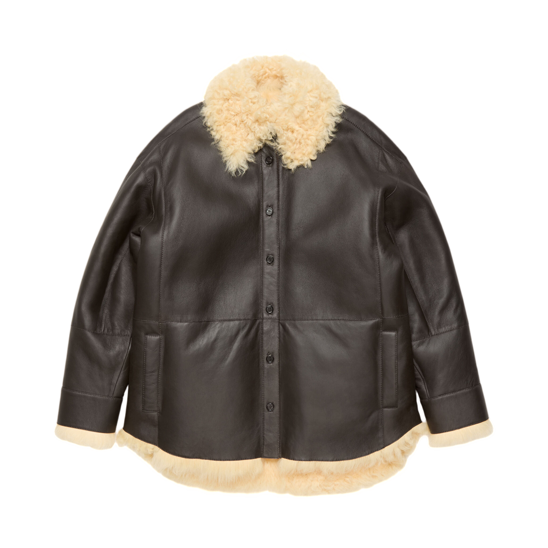 A70205-BXJ (W) Acne Studios Shearling Shirt Jacket Coffe Brown Pale Yellow
