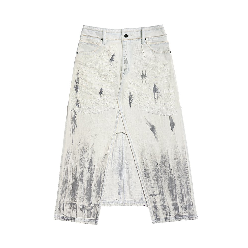 에러앤와이씨 엣치드 디스트레스드 데님 스커트 화이트(ERROR NYC Etched Distressed Denim Skirt White)