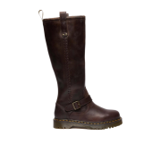 Dr. Martens Anistone Knee High Crazy Horse Leather Biker Boots Dark Brown