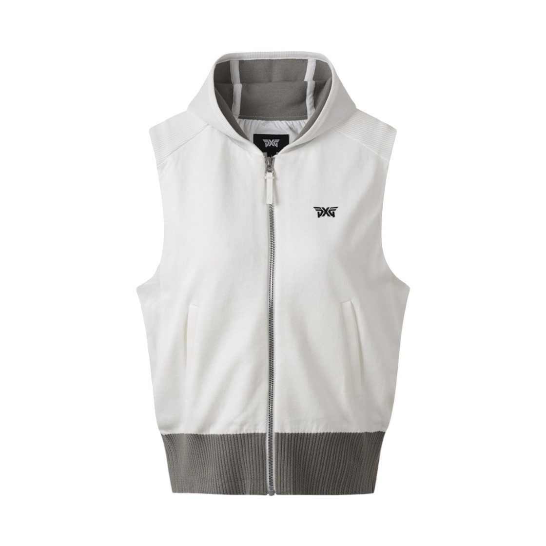 (W) 피엑스지 스웨터 후드 베스트 집업 화이트((W) PXG Sweater Hoodie Vest Zip Up White)