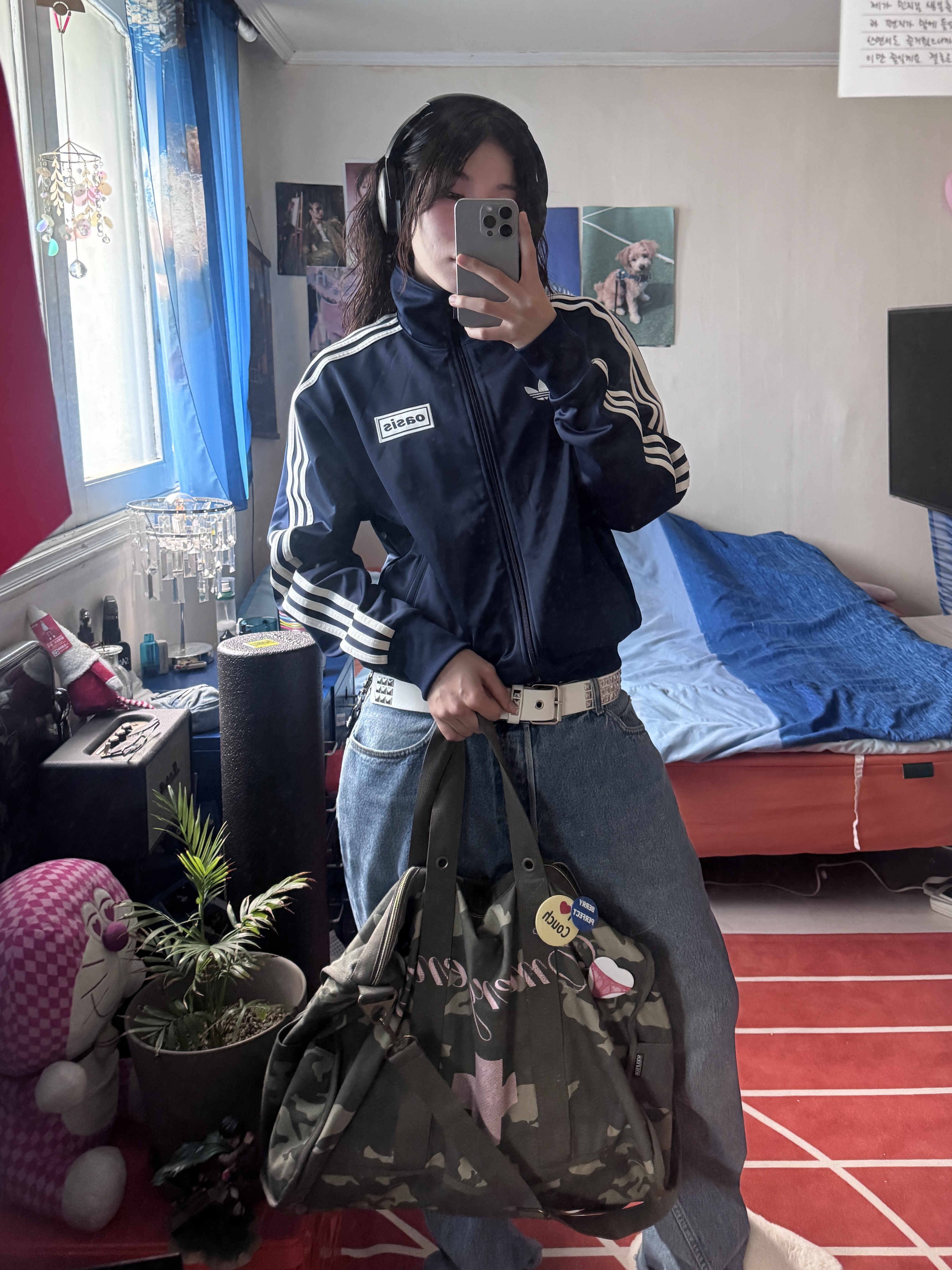 Adidas x Oasis Tour Firebird Track Top Night Indigo - KR Sizing 착용 스타일 - 2