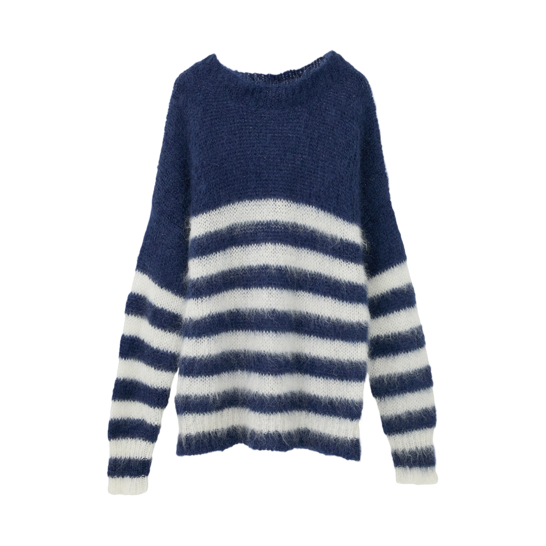 (W) 프라그먼트 x 크라네 보더 모헤어 니트 탑 네이비((W) Fragment x Clane Border Mohair Knit Tops Navy)