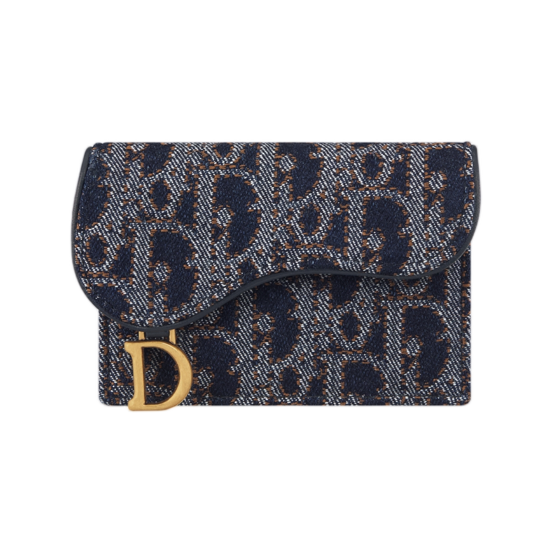 S5611CDJB-M928 Dior Saddle Bloom Card Holder And Tobacco Brown Dior Oblique Denim with Contrasting Topstitching Blue Tobacco Brown