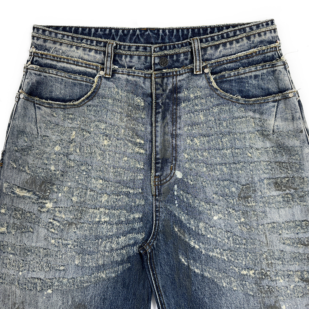 에러앤와이씨 엣치드 디스트레스드 데님 팬츠 다크 블루(ERROR NYC Etched Distressed Denim Pants Dark Blue) - 3