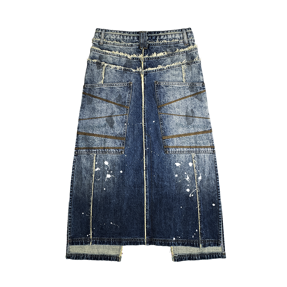 에러앤와이씨 엣치드 디스트레스드 데님 스커트 다크 블루(ERROR NYC Etched Distressed Denim Skirt Dark Blue) - 2
