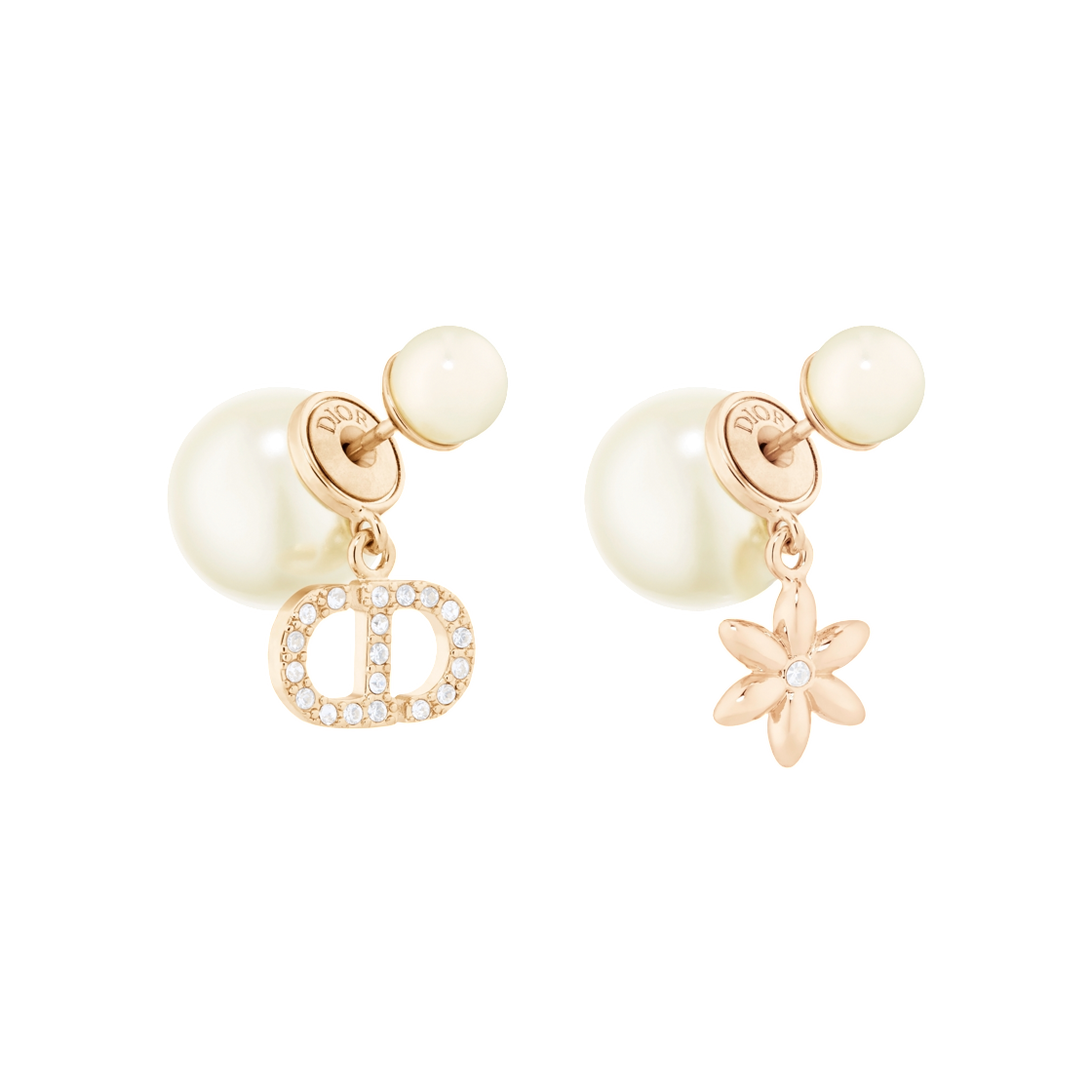 E4408WOMCY-D03S (W) Dior Tribales Earrings Pale Finish Metal And Resin Pearl Tone Crystal Pale Gold White Resin Pearl Silver Tone Crystal
