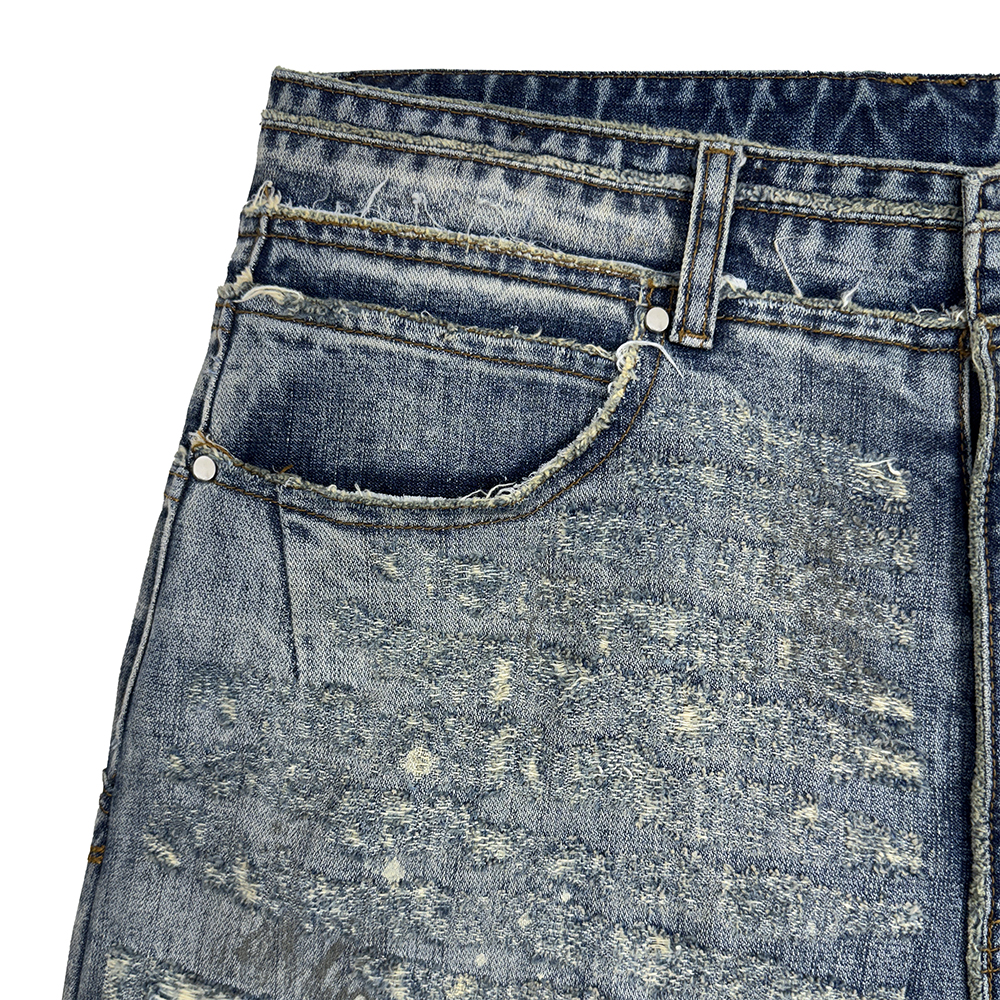 에러앤와이씨 엣치드 디스트레스드 데님 팬츠 다크 블루(ERROR NYC Etched Distressed Denim Pants Dark Blue) - 4