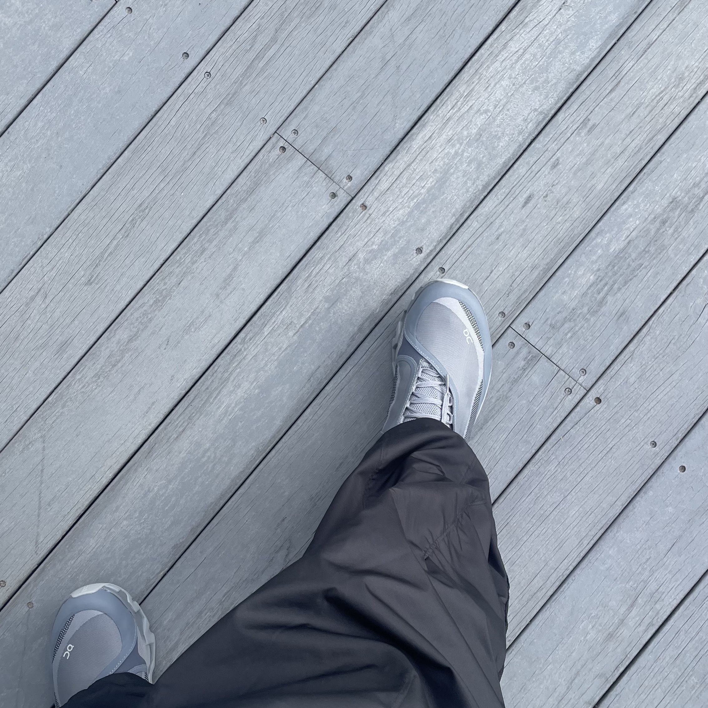 On Running x Post Archive Faction (Paf) Cloudmonster Hyper Phantom Apollo, Needles x LHP H.D. Nylon Track Pants Black 착용 스타일