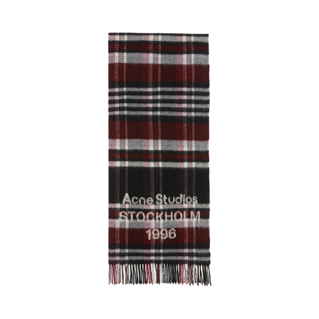 CA0385-CD5 Acne Studios Logo Muffler With Fringe Black Burgundy
