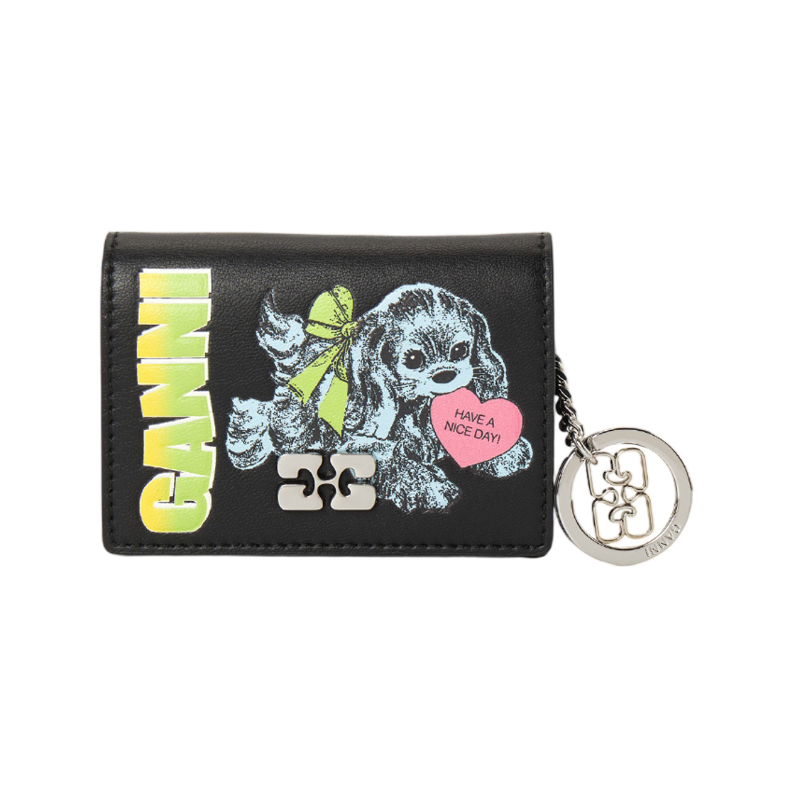 (W) 가니 카드 홀더 월렛 블랙((W) Ganni Card Holder Wallet Black)