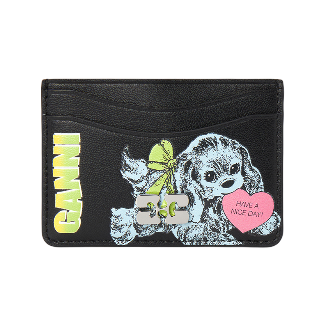 (W) 가니 카드 홀더 월렛 블랙((W) Ganni Card Holder Wallet Black)