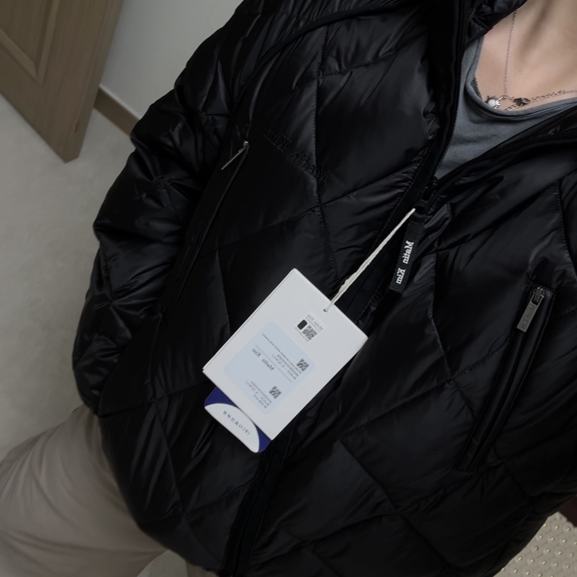 Matin Kim Quilting Hoody Lightweight Jumper Mint 착용 스타일 - 2