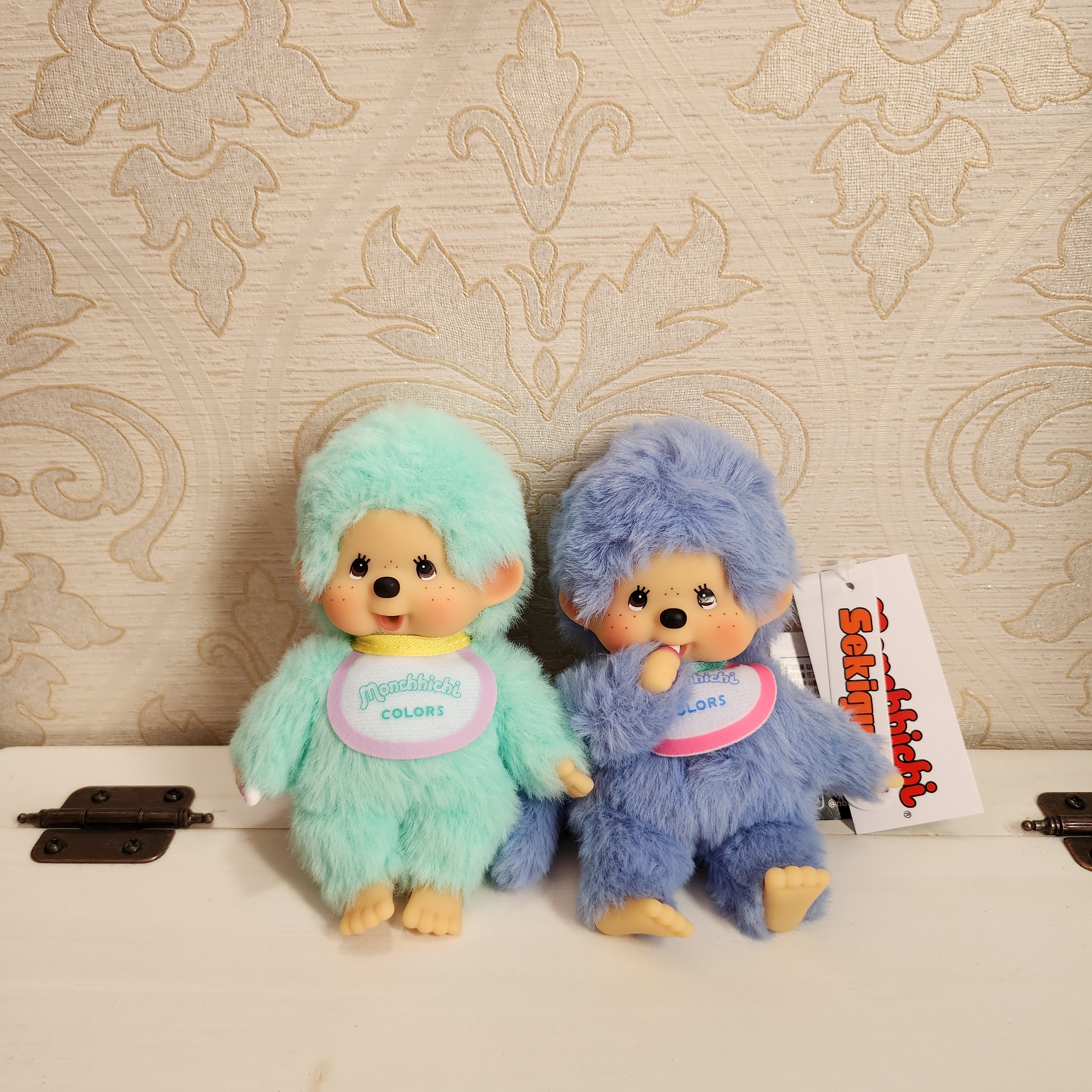 Monchhichi Colors Keychain Mint Green, Monchhichi Colors Keychain Blue 착용 스타일