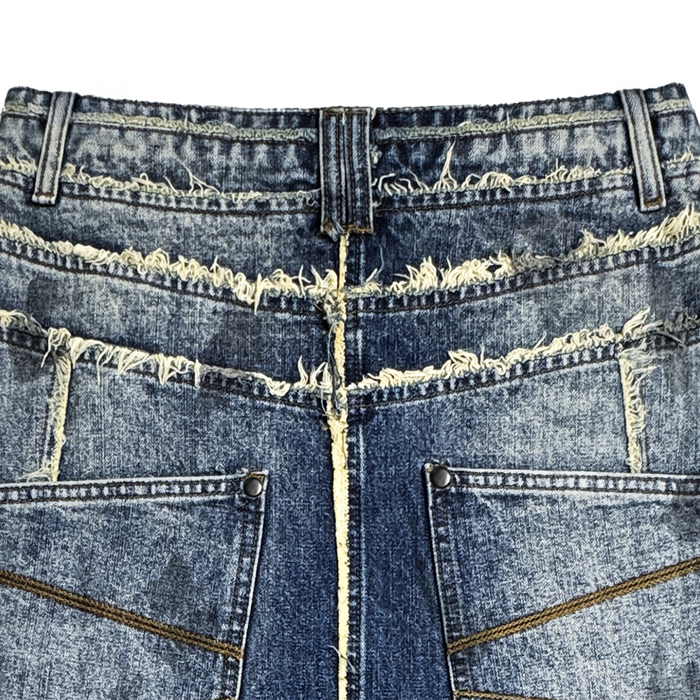 에러앤와이씨 엣치드 디스트레스드 데님 스커트 다크 블루(ERROR NYC Etched Distressed Denim Skirt Dark Blue) - 4