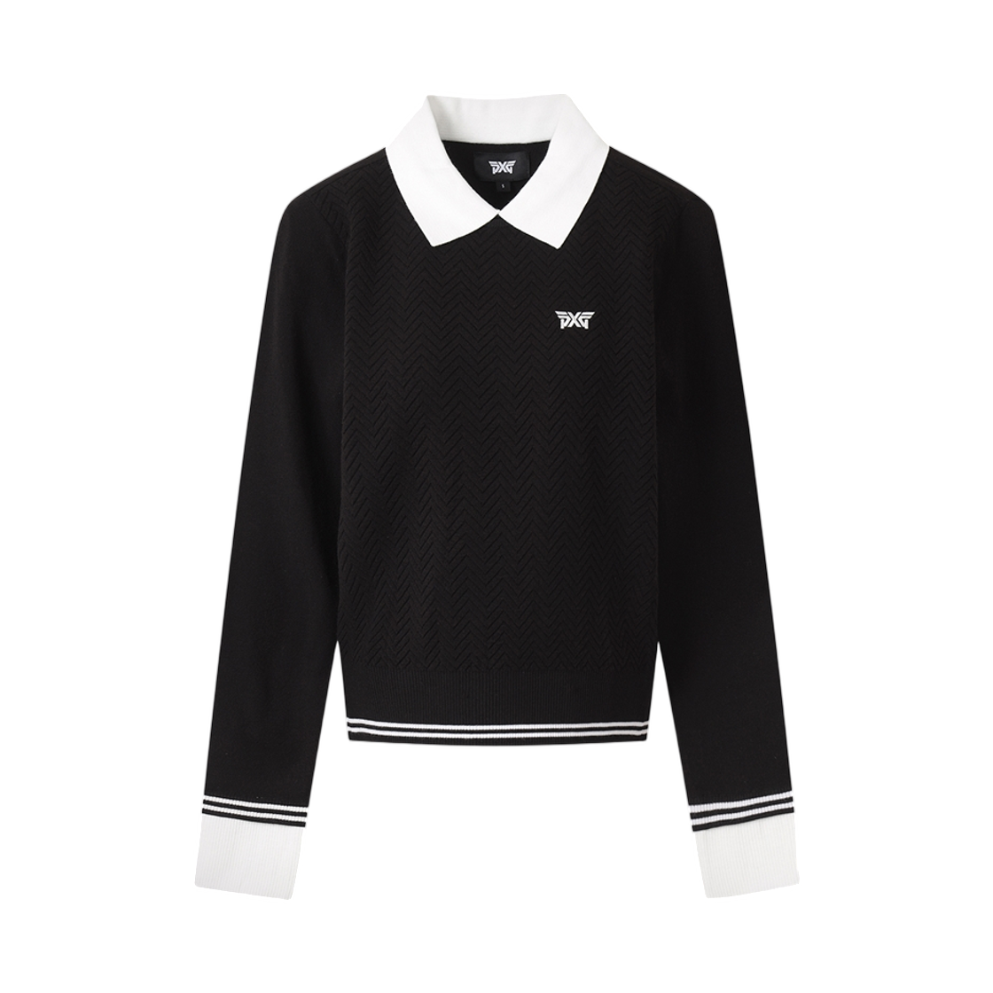(W) 피엑스지 칼라드 포인트 스웨터 블랙((W) PXG Collared Point Sweater Black)