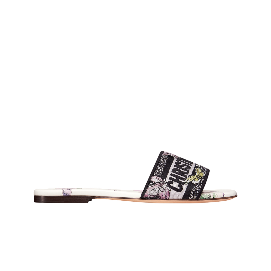 KCQ209BAE-S83W (W) Dior Dway Slide Embroidered Cotton And Butterfly Motif White Purple