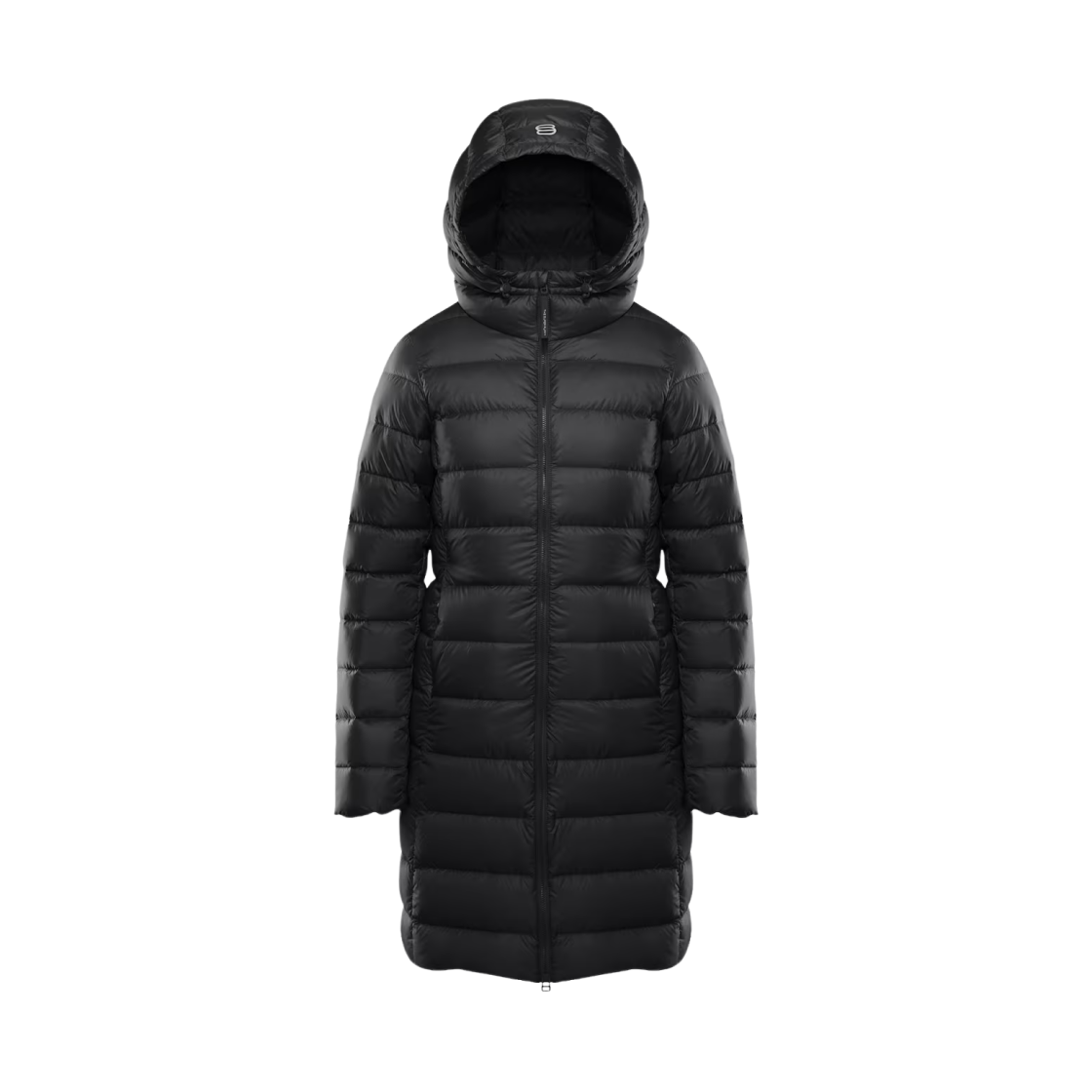 127125 (W) Aritzia The Superstuff Puff Mid Lite Shine Premium Down Mid Length Puffer Jacket Black