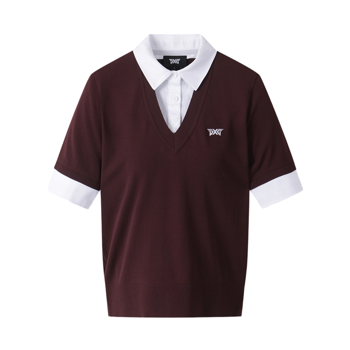 (W) PXGS 칼라드 숏슬리브 니트 와인((W) PXGS Collared Short Sleeve Knit Wine)