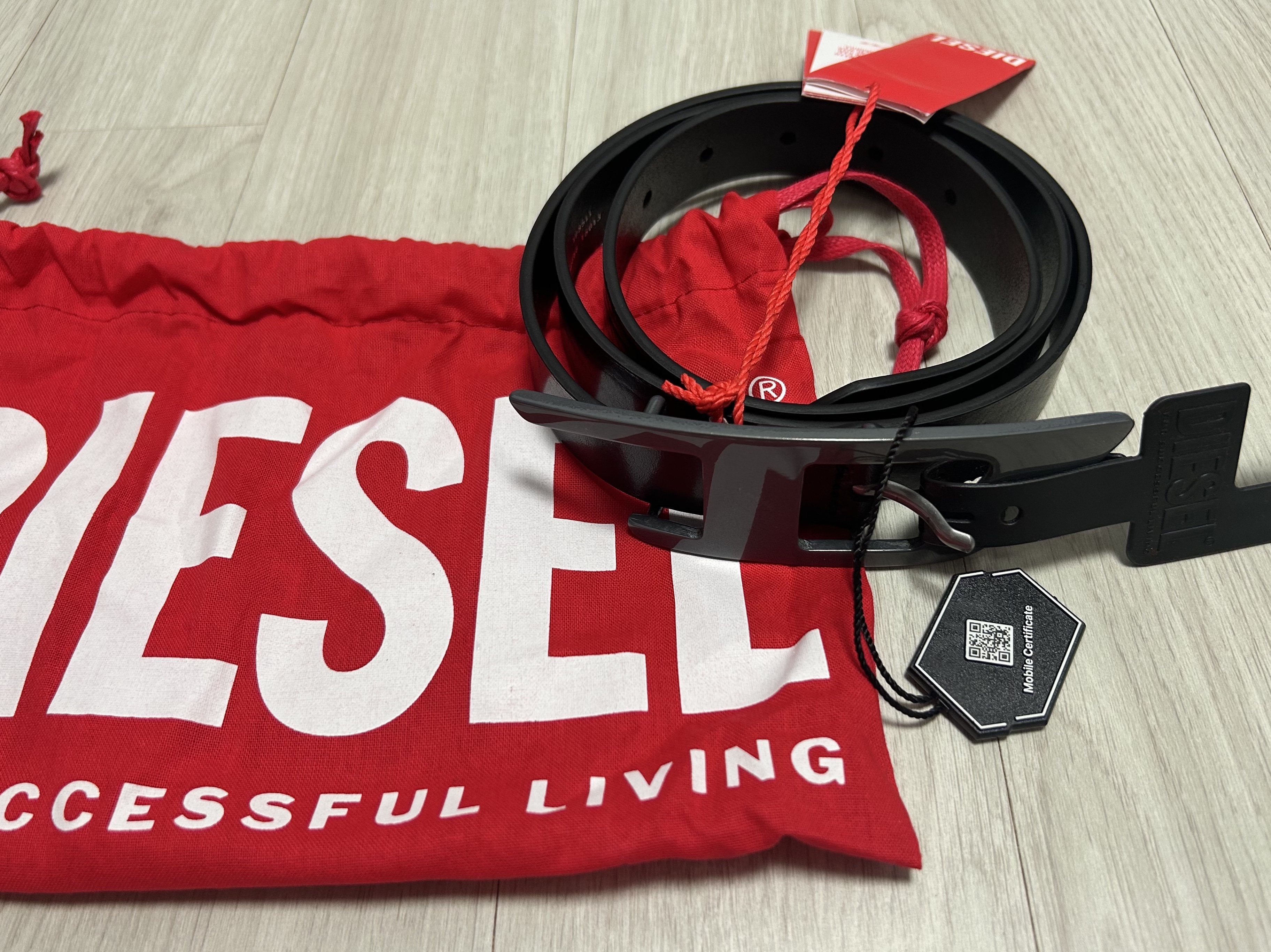 Diesel B-Dlogo Maxi Metal D Buckle Belt Black 착용 스타일 - 1
