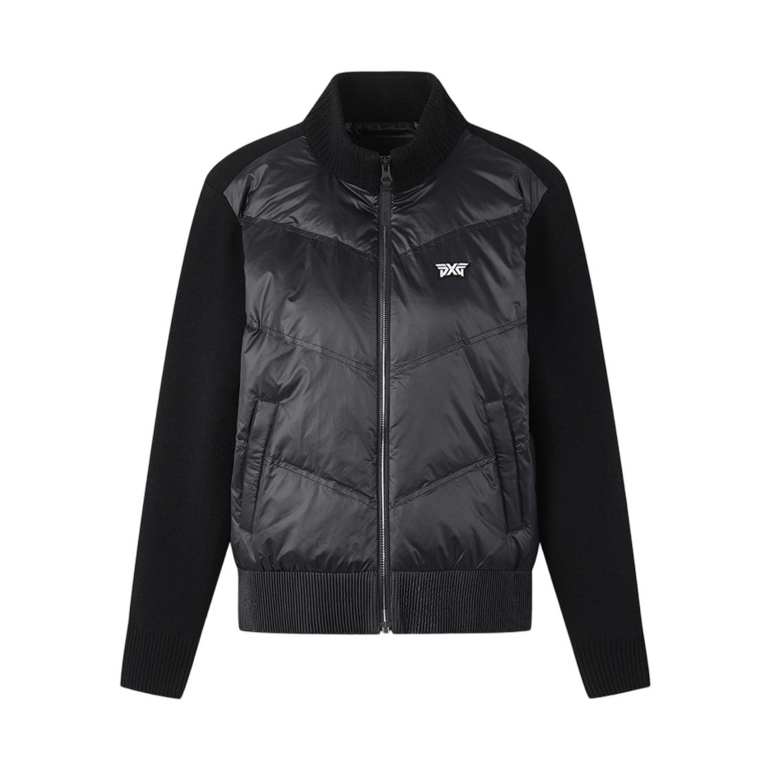 (W) 피엑스지 윈터 니트 하이브리드 하이 넥 다운 가디건 블랙((W) PXG Winter Knit Hybrid High Neck Down Cardigan Black) - 1