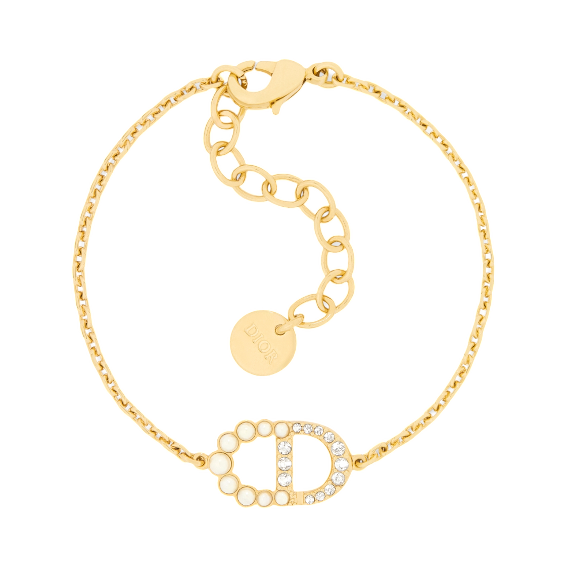 (W) 디올 쁘띠 CD 듀오 브레이슬릿 피니쉬 메탈 레진 펄 앤 크리스탈 골드((W) Dior Petit CD Duo Bracelet Finish Metal Resin Pearls And Crystals Gold) - 1